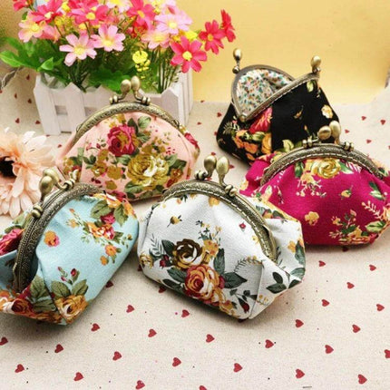 Retro Flower Wallet For Women, Small Canvas Purse For Everyday Use - compact floral coin purse in multiple colors
