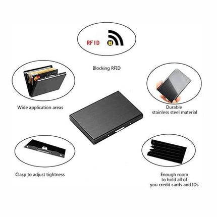 RFID Anti Theft Aluminum Card Case for Business Cards compact aluminum alloy card holder with RFID blocking, durable metallic finish, multiple card slots