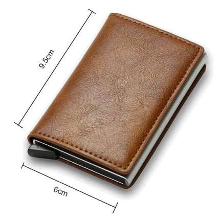 RFID Carbon Fiber Wallet for Men With Money Clip slim brown PU leather aluminum alloy shell with card slots and money clip