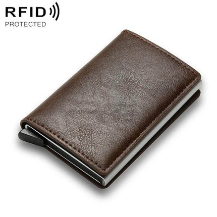 RFID Carbon Fiber Wallet for Men With Money Clip brown PU leather aluminum shell slim money clip and card slots