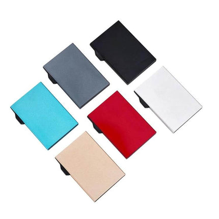 RFID Shielded Aluminum Card Holder For Everyday Use in multiple colors (black, gray, silver, red, teal, gold) slim front-pocket wallet