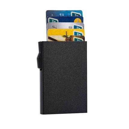 RFID Shielded Aluminum Card Holder For Everyday Use slim black aluminum wallet holding multiple cards, front pocket-ready