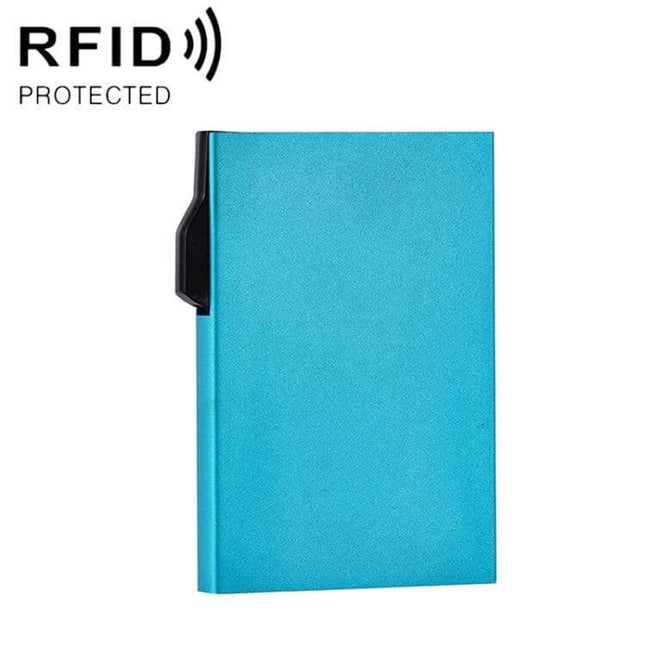 RFID Shielded Aluminum Card Holder For Everyday Use slim teal aluminum wallet with RFID protection and quick card access