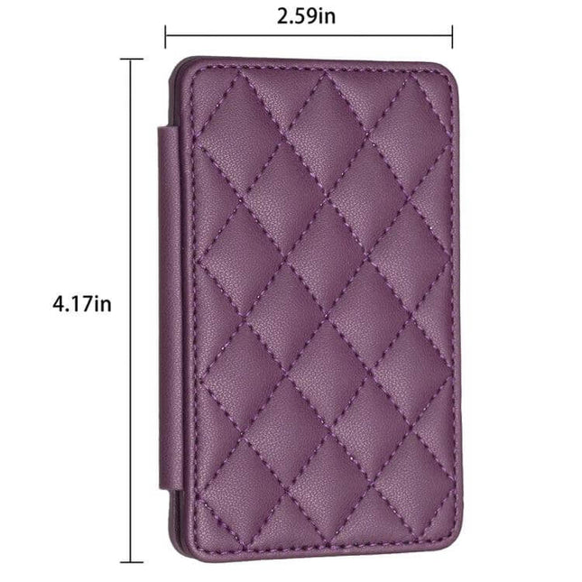 Rhombus Pattern Card Holder For Phone Back Keeps Cards Handy - purple PU leather slim card holder with diamond quilted pattern and dimensions 4.17 x 2.59 in