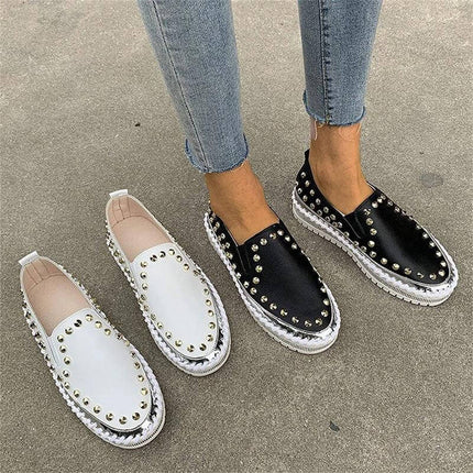 Rivet Canvas Flat Sneakers For Women Casual Everyday black studded canvas slip-ons for city commuting and light walking