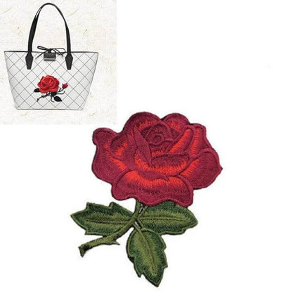 Rose Embroidery Patch Set For Clothes And Accessories - red rayon rose patch 8.5x6.5cm for bags, jackets, hats and home textiles