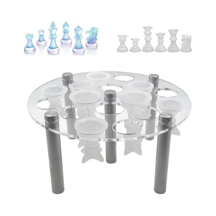 Round Chess Mold Stand Acrylic For DIY Resin Chess Pieces 16.5x8 Cm clear acrylic round mold stand with cups for casting resin chess pieces