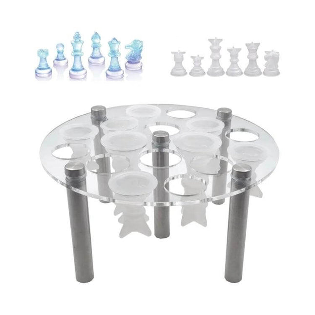 Round Chess Mold Stand Acrylic For DIY Resin Chess Pieces 16.5x8 Cm clear acrylic round mold stand with cups for casting resin chess pieces