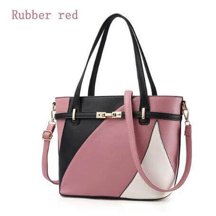 Women Shoulder Handbag Large Capacity Crossbody Bag - pink black colorblock tote with shoulder straps and detachable crossbody strap