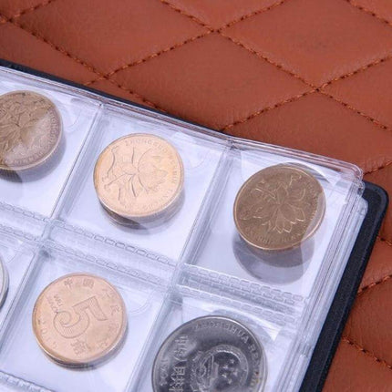 Russian Cover 120-Coin Pocket-Sized Album For Coin Collection showing 12-coin page with copper coins and protective ultra-permeable membrane