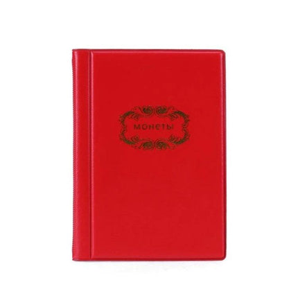 Russian Cover 120-Coin Pocket-Sized Album For Coin Collection - red pocket album with Russian-style cover and 120-coin capacity