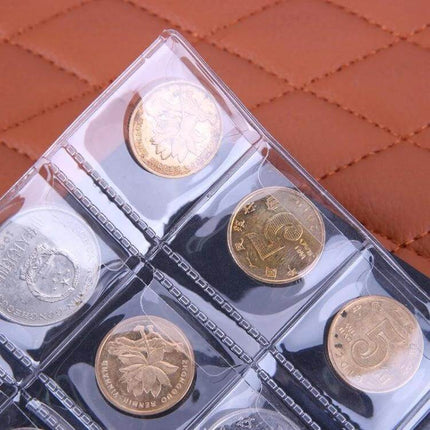 Russian Cover 120-Coin Pocket-Sized Album For Coin Collection showing clear 12-coin page with copper coins in protective pockets