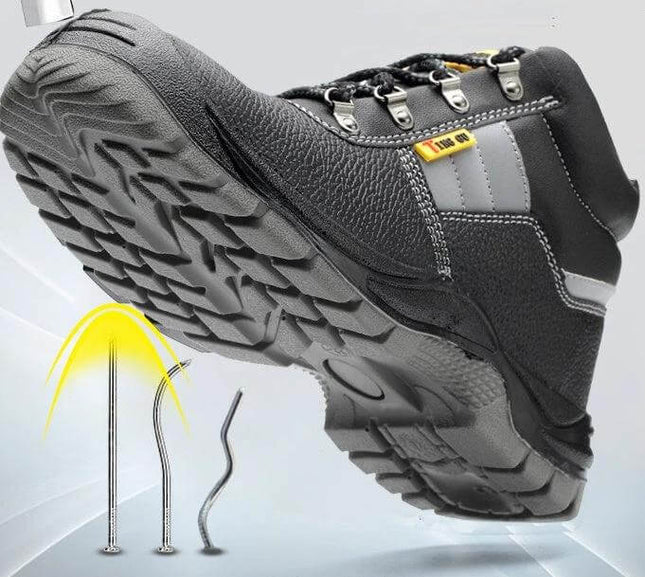 Safety Work Shoes With Steel Toe Cap For Daily Work black two-layer cowhide safety shoe with polyurethane sole, slip and puncture resistant