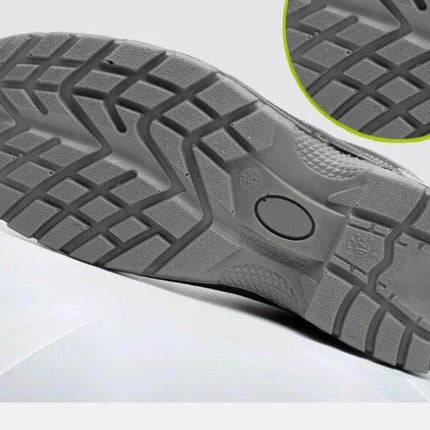Safety Work Shoes With Steel Toe Cap For Daily Work, grey polyurethane sole tread designed for slip and puncture resistance