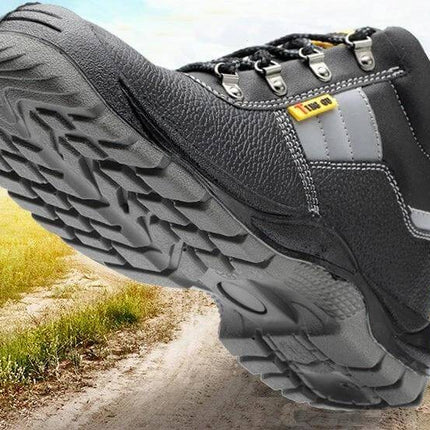 Safety Work Shoes With Steel Toe Cap For Daily Work - black two-layer cowhide safety shoe with polyurethane sole for slip and puncture protection