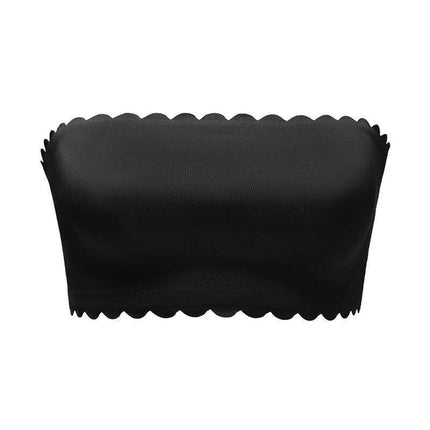 Seamless Tube Top Bra For Everyday Comfort All Day - black seamless wire-free tube top bra with scalloped edges for smooth silhouette