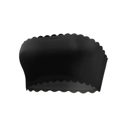 Seamless Tube Top Bra For Everyday Comfort All Day - black seamless wireless tube top bra with scalloped edges, smooth nylon close fit