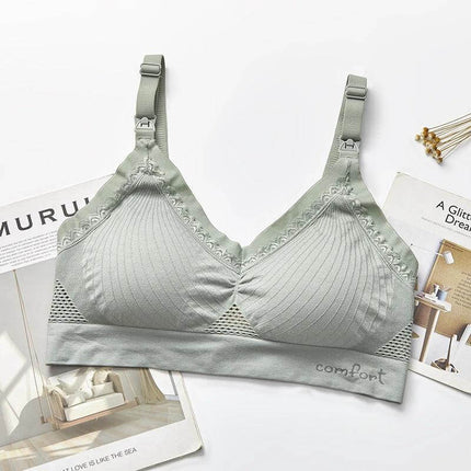 Seamless Mesh Nursing Bra Large Size Comfortable Everyday Wear light green no-underwire breathable mesh lace edging