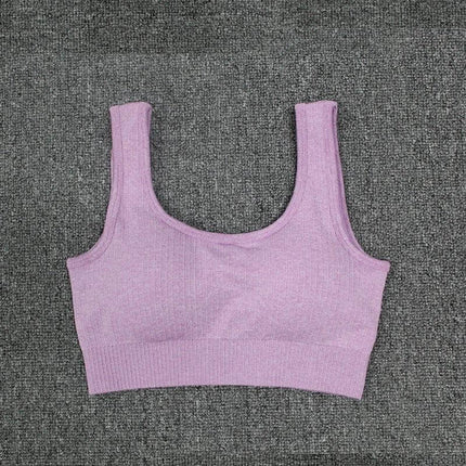 Seamless Sports Bra For Women Comfortable Gym And Yoga Top in light purple glossy full-cup look with double shoulder straps and five-row clasp