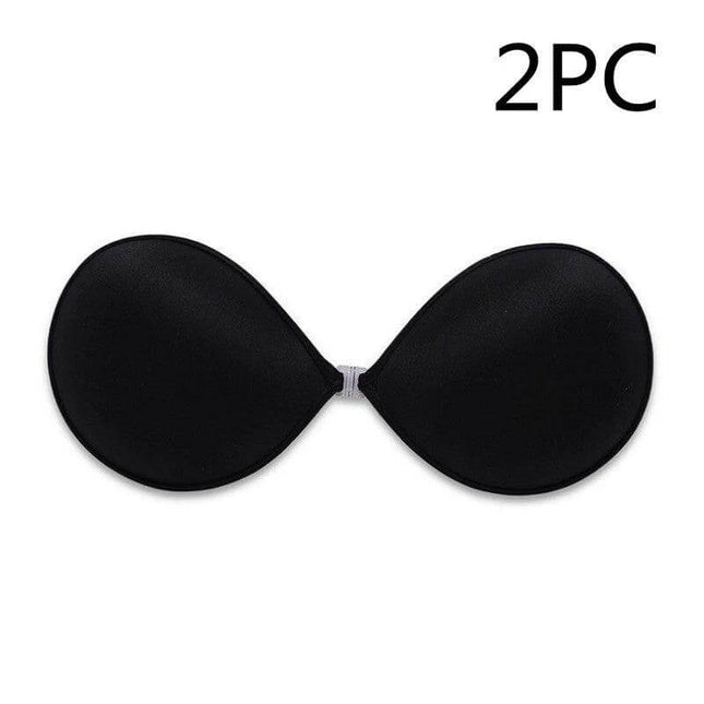 Seamless Strapless Silicone Adhesive Bra For Backless Dresses - black spandex-backed silicone gel cups, A/B/C sizes, 2PC adhesive lift