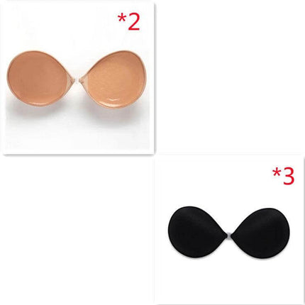 Seamless Strapless Silicone Adhesive Bra For Backless Dresses - spandex-backed silicone gel cups in Skin Tone and Black, sizes A B C, adhesive lift for backless evening wear