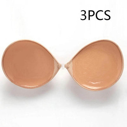 Seamless Strapless Silicone Adhesive Bra For Backless Dresses in skin tone, A-B-C sizes, spandex-backed silicone cups for backless evening wear