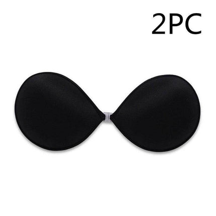 Seamless Strapless Silicone Adhesive Bra For Backless Dresses - black spandex-backed silicone gel cups, A-B-C sizes, invisible lift for evening and wedding wear