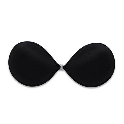 Seamless Strapless Silicone Adhesive Bra For Backless Dresses black spandex-backed silicone gel cups A B C sizes, invisible lift for evening and wedding wear
