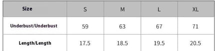 Seamless Tube Top Bra For Everyday Comfort All Day size chart showing underbust and length measurements for S M L XL