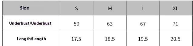 Seamless Tube Top Bra For Everyday Comfort All Day size chart showing underbust and length measurements for S M L XL