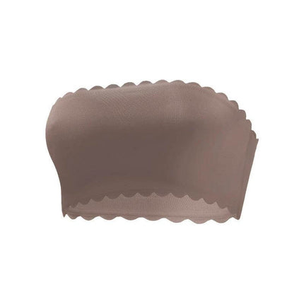 Seamless Tube Top Bra For Everyday Comfort All Day - wireless nylon seamless tube top bra in neutral brown with scalloped edges for smooth silhouette