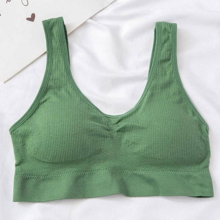 Seamless Wireless Ribbed Bra For Everyday Comfort M L - green ribbed wireless bra for light support and smooth silhouette