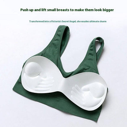 Seamless Wireless Ribbed Bra For Everyday Comfort M L - green ribbed wireless bra showing removable molded cups and smooth silhouette