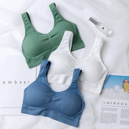 Seamless Wireless Ribbed Bra For Everyday Comfort M L - ribbed green white blue wireless bra trio for low-impact wear and smooth silhouette