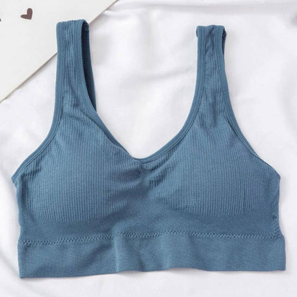 Seamless Wireless Ribbed Bra For Everyday Comfort M L - blue ribbed wireless bra for light support and smooth silhouette