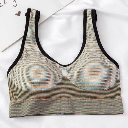 Seamless Wireless Ribbed Bra For Everyday Comfort M L - striped ribbed wireless bra in neutral tones for light support and smooth silhouette