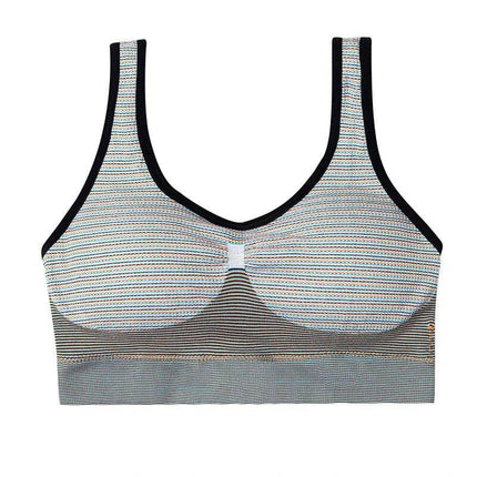 Seamless Wireless Ribbed Bra For Everyday Comfort M L - striped seamless wireless ribbed bra in neutral tones for low-impact wear and lounge