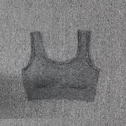 Seamless Sports Bra For Women Comfortable Gym And Yoga Top gray seamless full‑cup sports bra with fixed double straps and five‑row clasp for medium impact