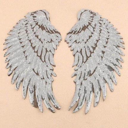 Sequin Feather Wing Patch Sticker For Clothing Assorted Sizes - white sequin feather wing adhesive patch pair for jackets, bags, and home textiles