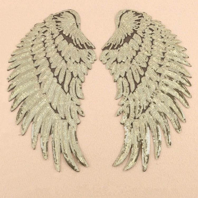 Sequin Feather Wing Patch Sticker For Clothing Assorted Sizes - gold sequin feather wing iron-on adhesive pair for denim jackets, bags, pillows