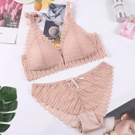 Sexy Lace Front Buckle Bra Wireless 3/4 Cup Everyday Wear - blush lace wireless 3/4 cup bra and matching panties