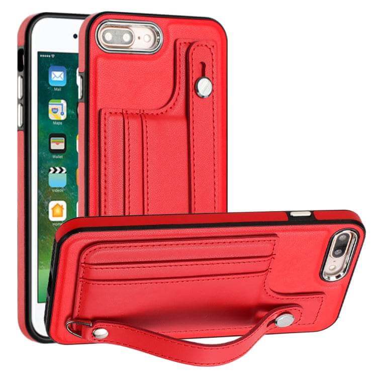 Shockproof Leather Phone Case With Wrist Strap For iPhone