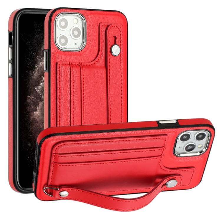 Shockproof Leather Phone Case with Wrist Strap for iPhone