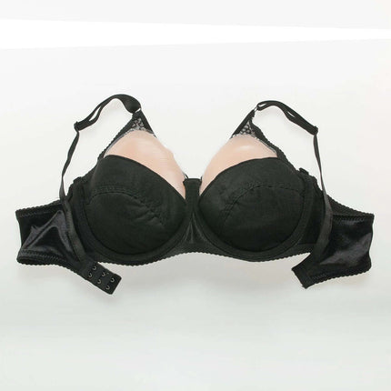 Silicone Prosthesis Bra With Molded Cups And Fixed Double Straps - black bra with ultra-thin molded cups and fixed double shoulder straps