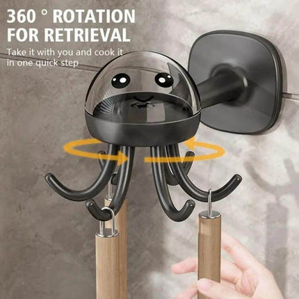 Six Claw 360 Degree Rotating Hook Rack For Kitchen Storage - wall-mounted octopus ABS hook rack rotating 360° to hold utensils and towels