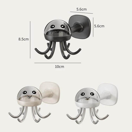 Six Claw 360 Degree Rotating Hook Rack For Kitchen Storage - cute octopus ABS wall-mounted 6-claw rotating hook for utensils towels, no-drill moisture-resistant organizer