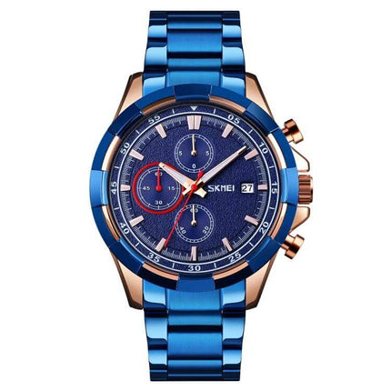 SKMEI Men's Stainless Steel Luminous Watch With Calendar in blue stainless steel with luminous hands and date display