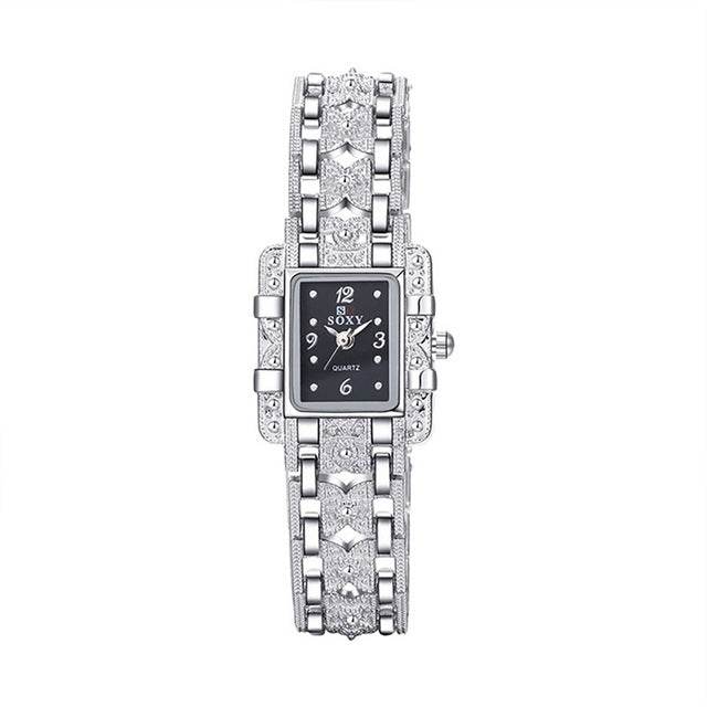 Sleek Rectangular Quartz Watch with Shockproof Design Style