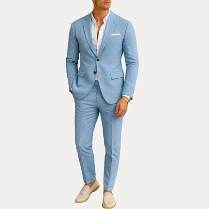 Jacket Trousers Slim Fit Two-Piece Suit For Men Everyday Wear in light blue nylon slim-fit jacket and matching trousers for office and casual outings