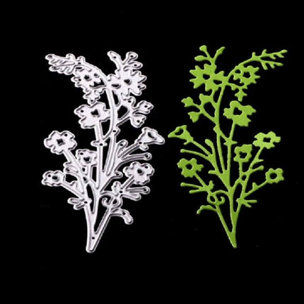 Small Flower Knife Mold For DIY Card Making And Paper Crafts - carbon steel floral embossing die showing silver mold and green paper cutout